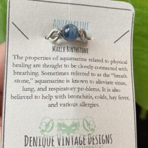 Devil Blue Aquamarine 6mm Bead Ring in Stainless Steel- Silver-Bronze-Copper- Black Iron-Titanium-Niobium-14K Gold-14K Rose Gold Hand Hammered Ring Sizes 4-16 March Birthstone