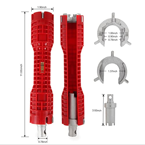 YBQSPLY Basin Wrench,8 in 1 Faucet and Sink Installer Multi Tool,Multi-Purpose Plumbing Wrench Faucet Wrench Sink Wrench Plumbers Wrench for Pipe and Tub Drain Removal Nut Wrench (Two-way Red)