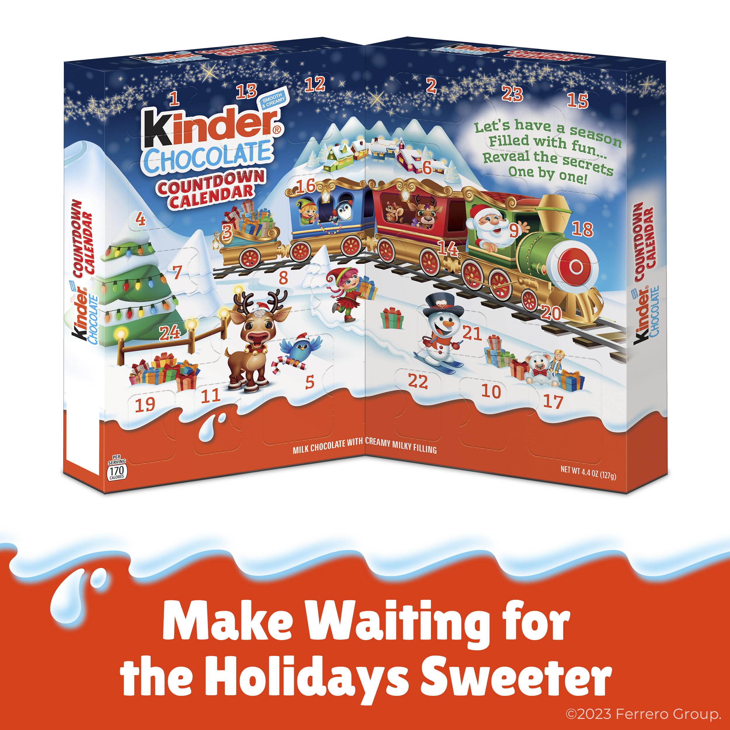 Kinder Chocolate Countdown Calendar, 2 Pack, Individually Wrapped Chocolate Candy, 2023 Advent Calendar, 24 Pieces Each, 8.8 Oz Total