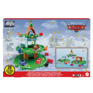 mattel disney and pixar cars mini racers advent calendar, 25 surprises include 4 mini toy cars & reconfigurable playset