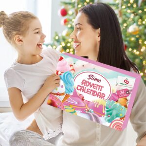 Advent Calendar 2023 - Christmas Countdown Calendars 24 Days of Surprises with DIY Fluffy Slime Kit Funny Gifts Toy for Toddler Kids Teens Girls 4 5 6 7 8 9 10 11 12 Year Old Pink