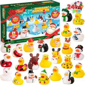 joyin christmas 24 days advent calendar 2023 with 24 rubber ducks for boys, girls, kids and toddlers, christmas party favor gifts, rubber ducky bath toys, kids xmas fun ducks