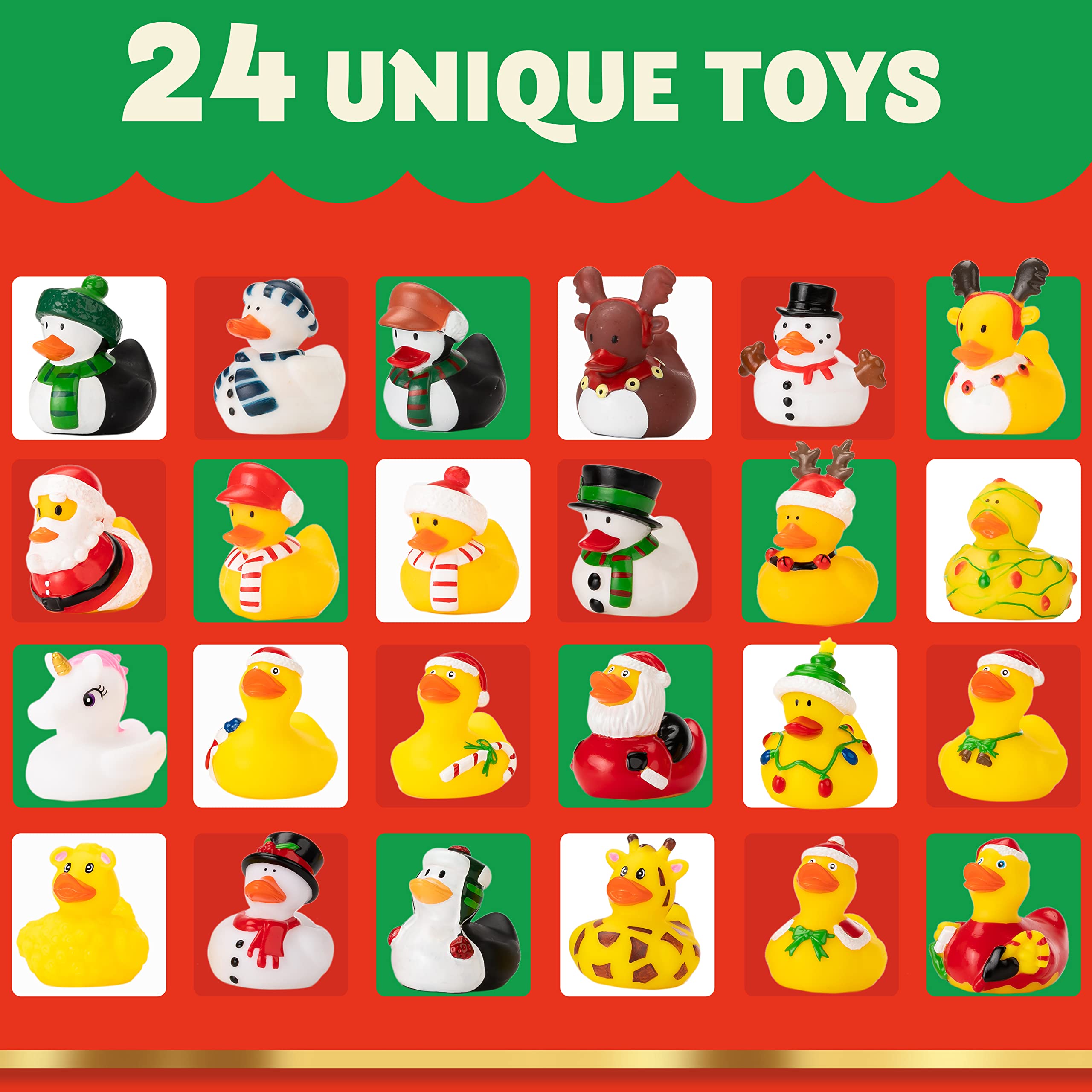 JOYIN Christmas 24 Days Advent Calendar 2023 with 24 Rubber Ducks for Boys, Girls, Kids and Toddlers, Christmas Party Favor Gifts, Rubber Ducky Bath Toys, Kids Xmas Fun Ducks