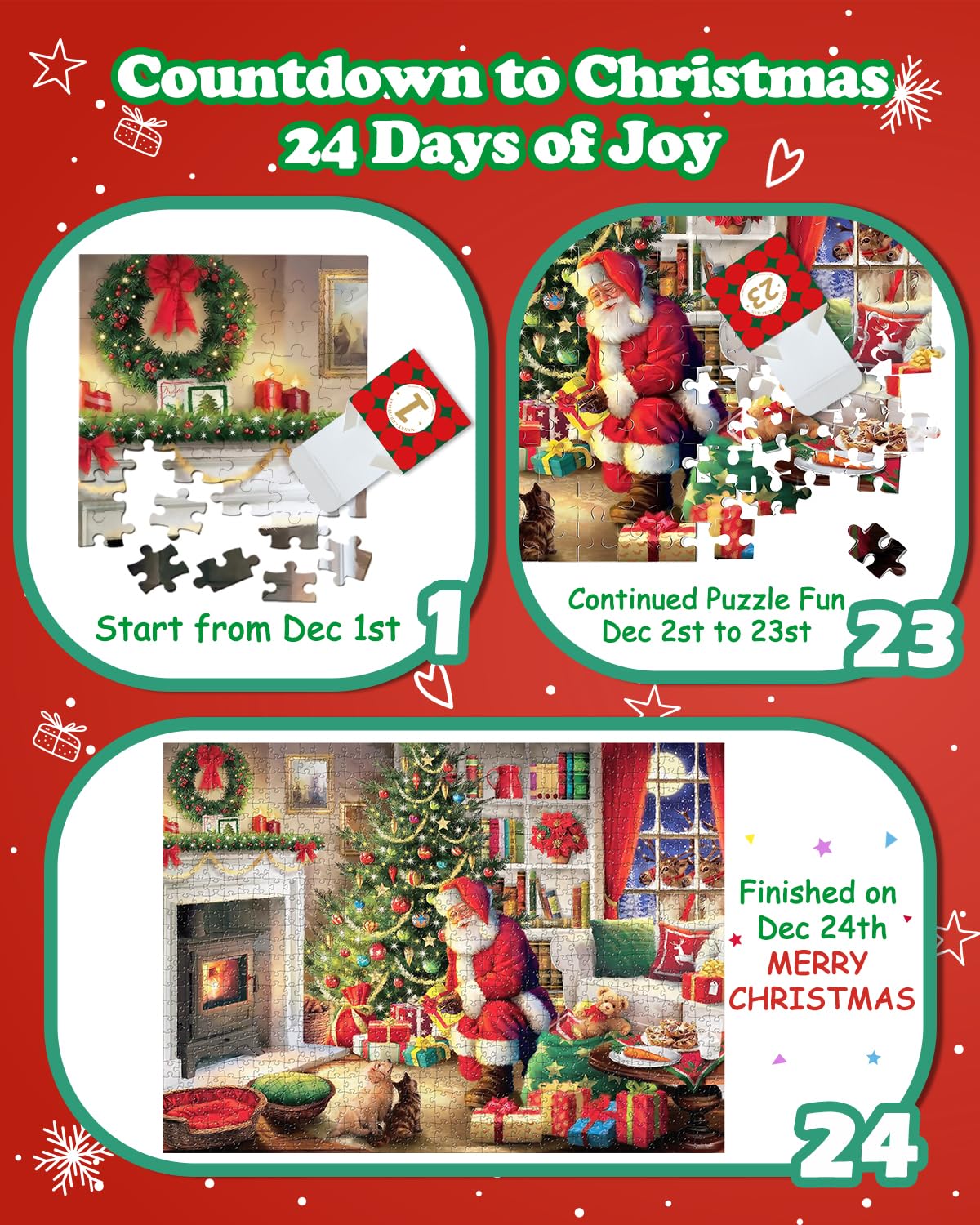 Advent Calendar 2023, Christmas Scene Jigsaw Puzzles 24 Days Countdown Calendars for Kids, Boys, Girls, Teens, Over 1000 Pieces Puzzle Advent Calendar 2023 Adult, Parents, Xmas Gift for 5-7, 8-12 (M7)