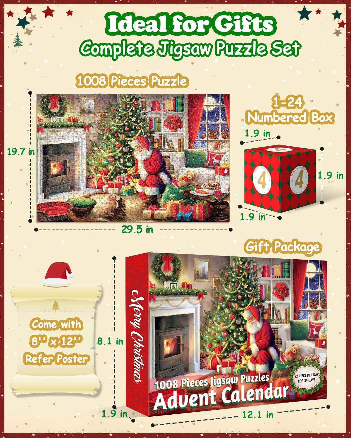 Advent Calendar 2023, Christmas Scene Jigsaw Puzzles 24 Days Countdown Calendars for Kids, Boys, Girls, Teens, Over 1000 Pieces Puzzle Advent Calendar 2023 Adult, Parents, Xmas Gift for 5-7, 8-12 (M7)