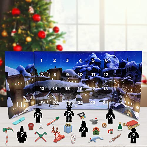 Roblox 2024 Holiday Advent Calendar for Kids, 24 Day Gift Playset - Toy Set Includes 6 Figures, 18 Accessories, 2 Redeemable Codes & More - 30 Pieces Total - Christmas Gift for Boys & Girls Ages 6+