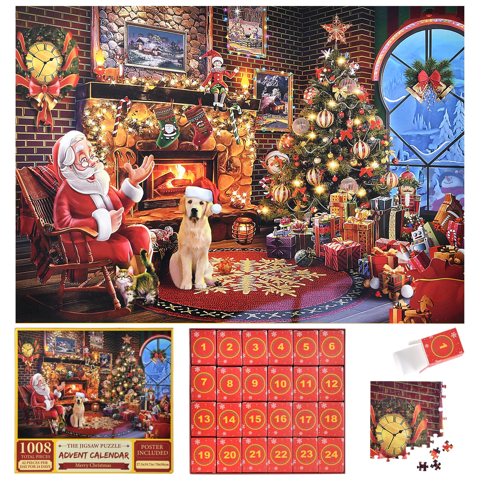 Advent Calendar 2023 Jigsaw Puzzles for Adult Kids, 24 Days Christmas Countdown Calendar, 1008 Pieces Jigsaw Puzzle Family Christmas Game, Christmas Gift Idea for Kids Teens Adult