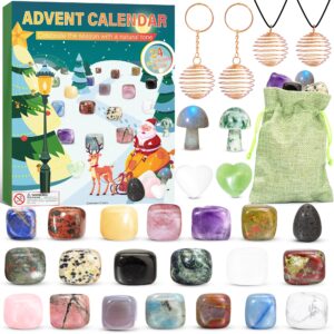 advent calendar 2023 crystals for kids with 24 days christmas countdown surprises, natural mineral & rock stone for learning, collection, scientific gift for girls & boys & geology enthusiasts