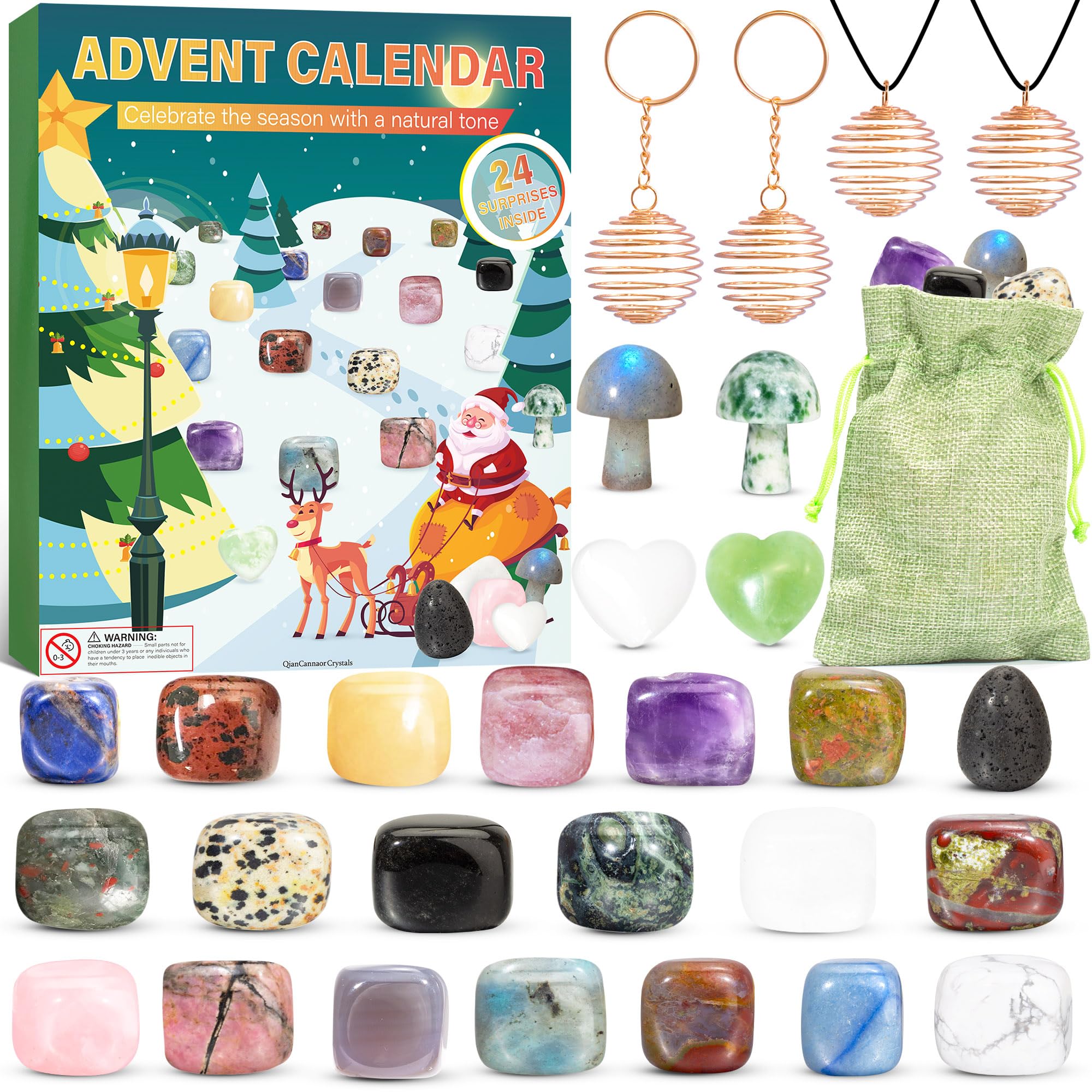 Advent Calendar 2023 Crystals for Kids with 24 Days Christmas Countdown Surprises, Natural Mineral & Rock Stone for Learning, Collection, Scientific Gift for Girls & Boys & Geology Enthusiasts