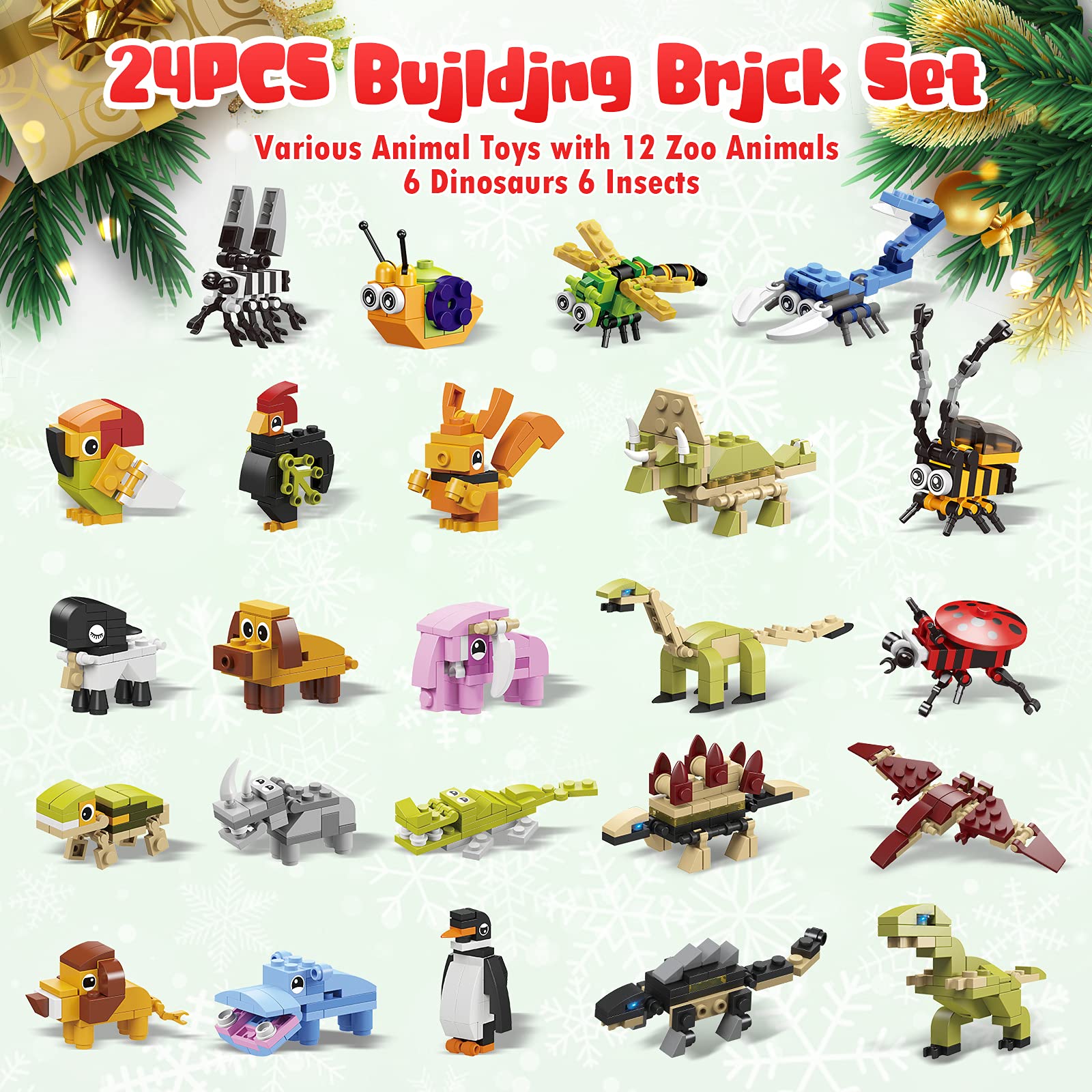 Advent Calendar 2023 Kids Toys, 24 Days Animal Building Blocks Christmas Countdown Calendar, Advent Calendars Surprise Christmas Gifts for Kids Dinosaur Toys for Boys Girls Age 4 5 6 7 8-12 Years Old