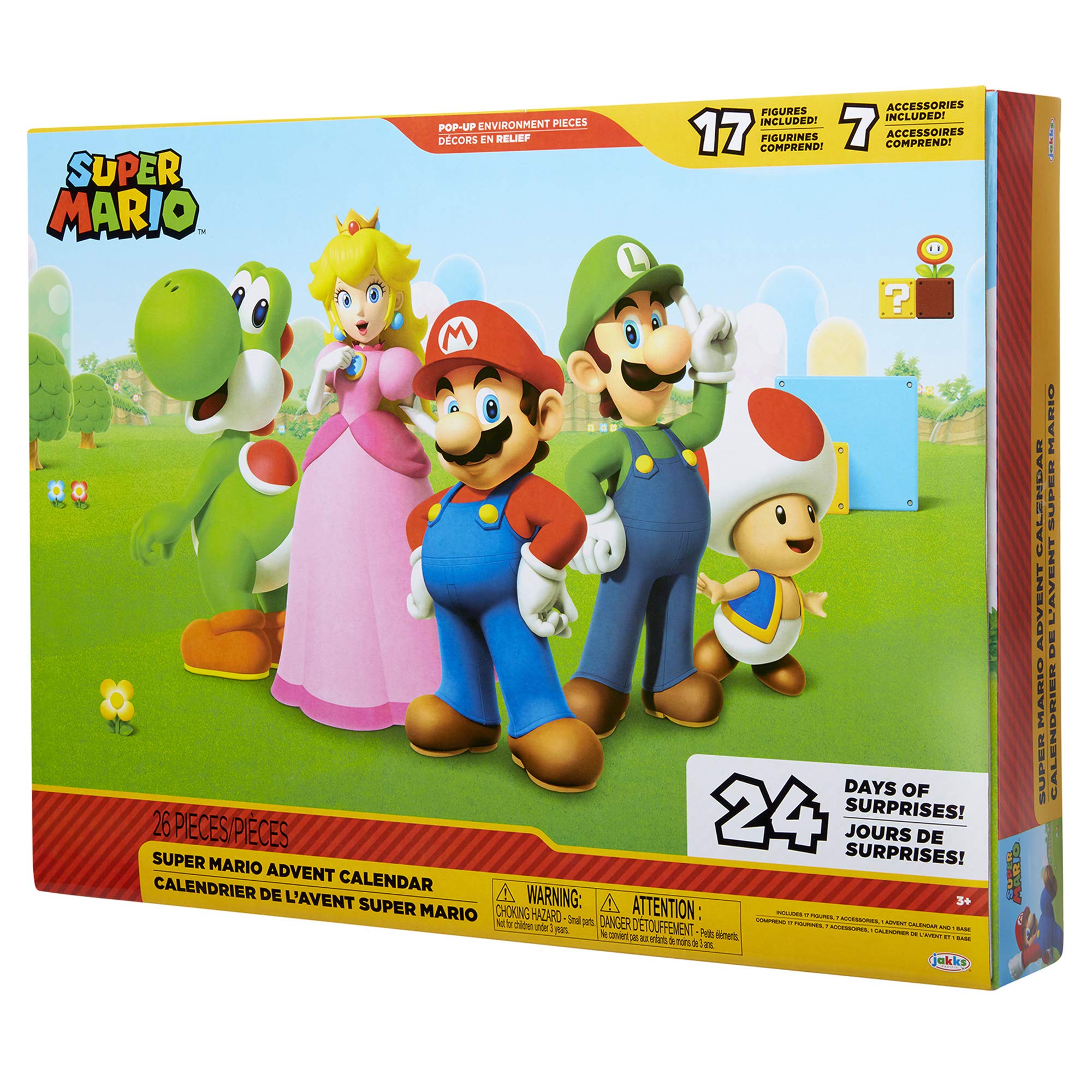 Super Mario Nintendo Advent Calendar Christmas Holiday Calendar with 17 Articulated 2.5” Action Figures & 7 Accessories, 24 Day Surprise Countdown with Pop-Up Environment [Amazon Exclusive]