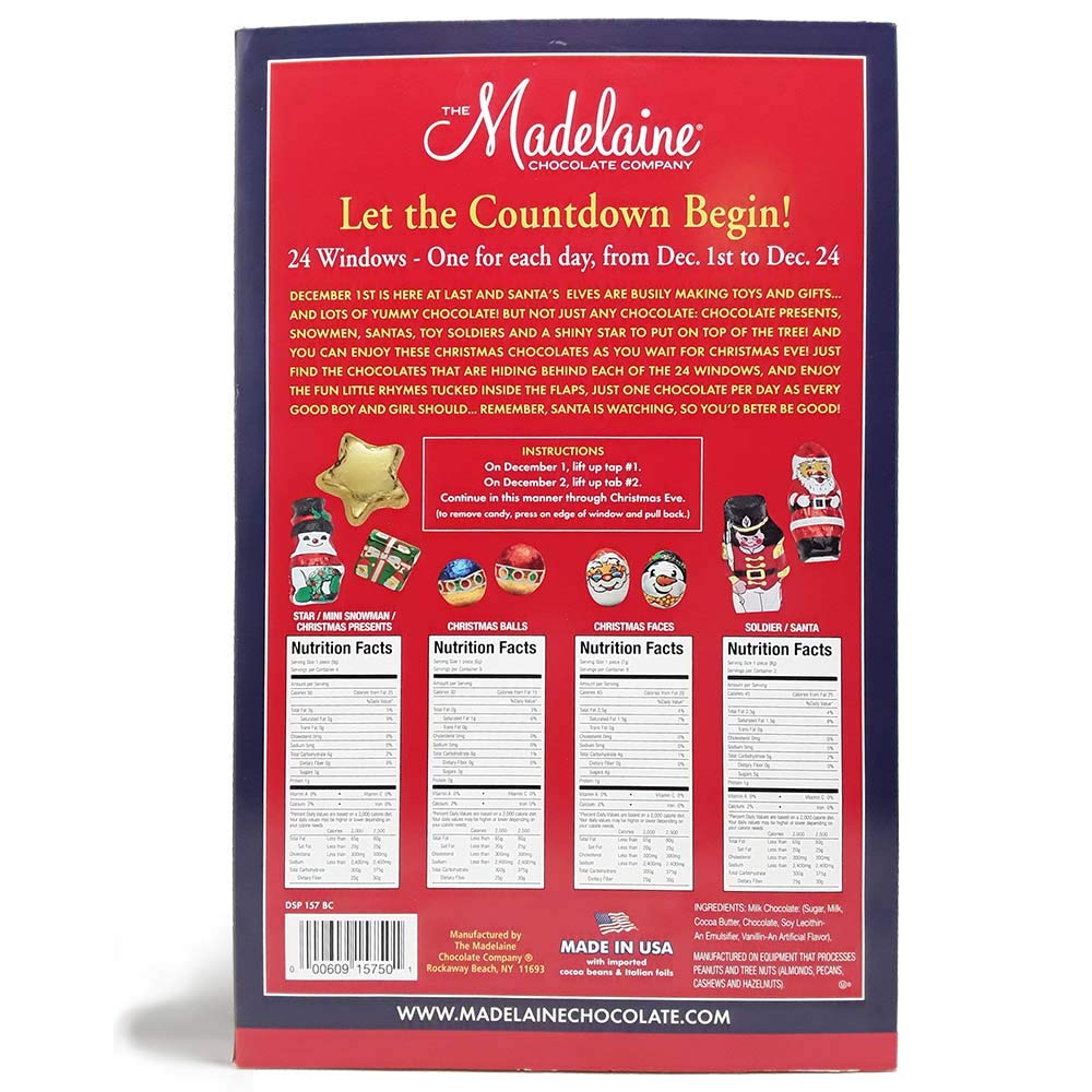 Madelaine Solid Premium Milk Chocolate Santa's Workshop Countdown Christmas Advent Calendar Filled With 24 Solid Premium Milk Chocolates, 6oz