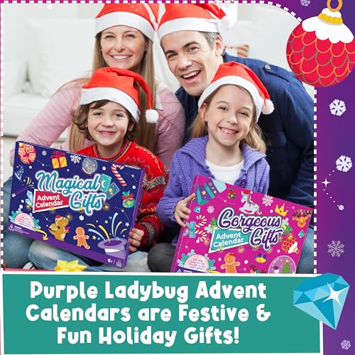 PURPLE LADYBUG Girls Advent Calendar 2023 with 24 Unique Gifts - Crafts, Makeup, Jewelry, Accessories, & More - Cool Kids Advent Calendar 2023, Fun 24 Days of Christmas Countdown for Girl Age 6+