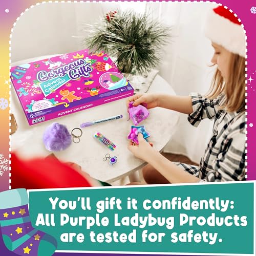 PURPLE LADYBUG Girls Advent Calendar 2023 with 24 Unique Gifts - Crafts, Makeup, Jewelry, Accessories, & More - Cool Kids Advent Calendar 2023, Fun 24 Days of Christmas Countdown for Girl Age 6+