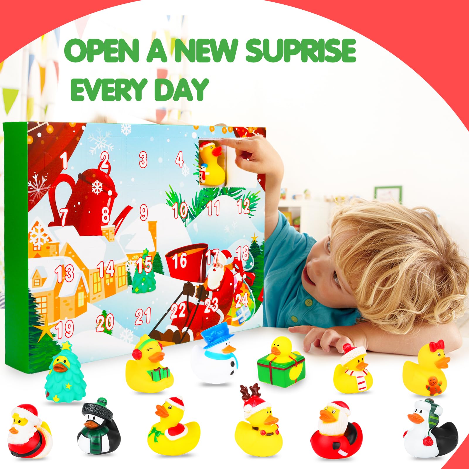 Advent Calendar 2023 Christmas Ducks - 24 Days Christmas Countdown with 24 Santa Xmas Rubber Ducks Bath Toys, Christmas Gifts Party Favors for Boys, Girls, Toddlers and Kids