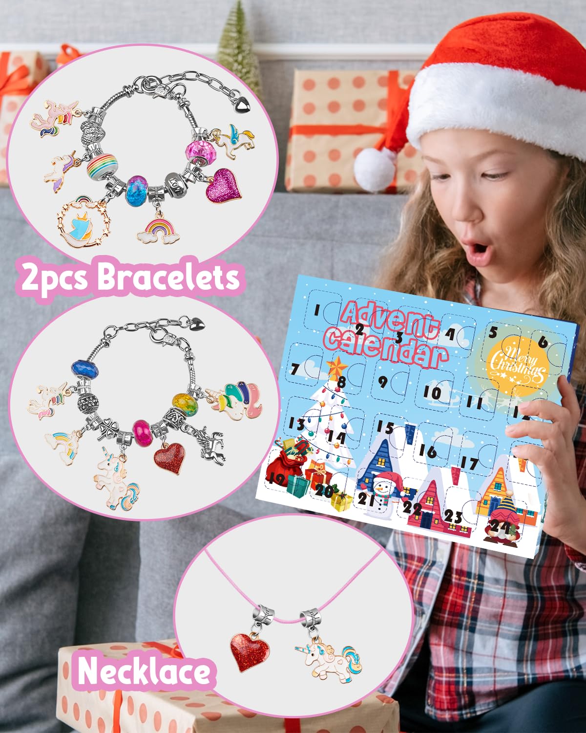 Advent Calendar 2023 Girls Unicorn Charm Bracelets Making Kit, 24 Days of Christmas Advent Calendars for Teens Kids Age 4-12, Unicorns Gifts for Girls 4 5 6 7 8-10 Girl Craft Toys Countdown Calender.