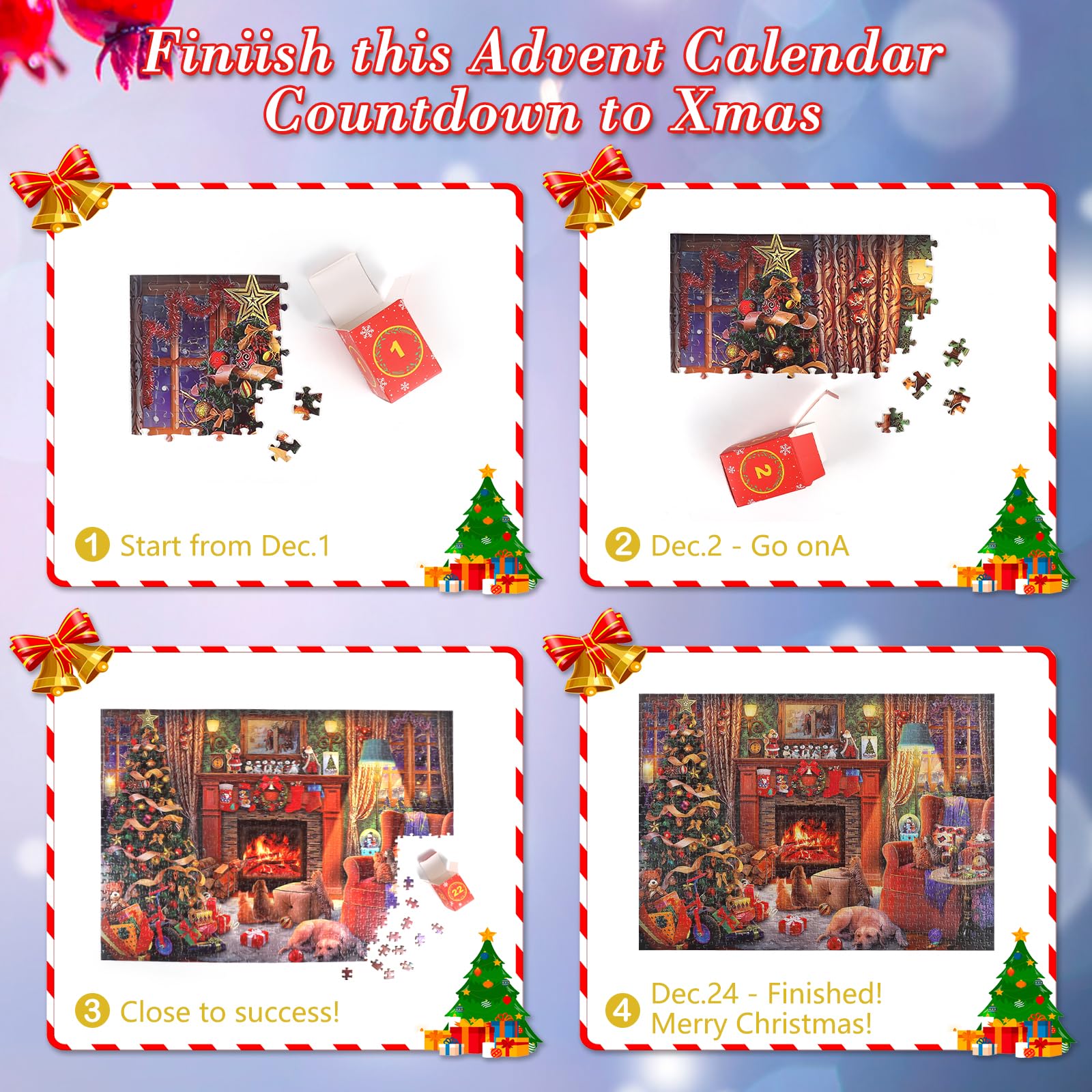 Jigsaw Puzzles Advent Calendar 2023 Christmas Gift，24 Days 1008 Pieces Puzzles,Christmas Fireplace& Home Decoration,Christmas Countdown Calendar for Kids Teens and Adults, Finished Size27.5in x 19.7in