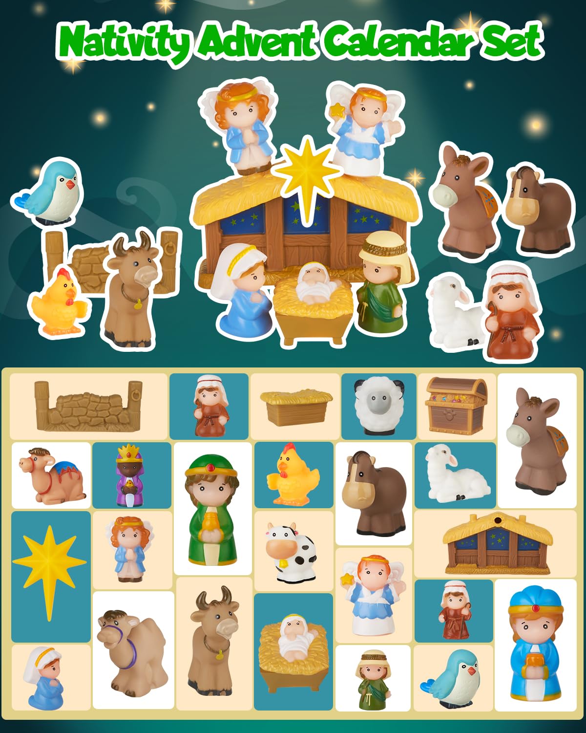 Nativity Advent Calendar 2023 Kids, Christmas Story Nativity Playset Christian Advent Calendar for Toddlers, Kids, Boys, Girls, 25pcs Nativity Scene Set Toys for Children Ages 1 2 3 4 5 6+