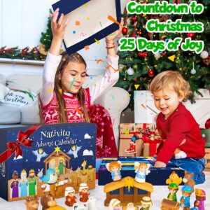 Nativity Advent Calendar 2023 Kids, Christmas Story Nativity Playset Christian Advent Calendar for Toddlers, Kids, Boys, Girls, 25pcs Nativity Scene Set Toys for Children Ages 1 2 3 4 5 6+