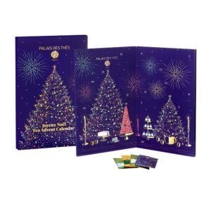 palais des thés - joyeux noël tea - advent holiday calendar with premium parisian single estate herbal, black, oolong, rooibos, green teas - 24 tea bags total