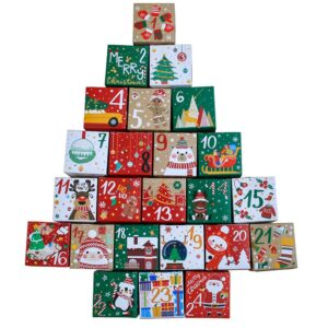 24 Pcs DIY Christmas Advent Calendar Boxes, 24 Days Advent Countdown Gift Boxes, Christmas Cardboard Number Boxes for Kids and Family, Xmas Holiday Decoration.