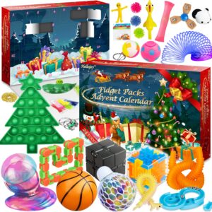 HelloJoy Christmas Pop Fidgets Advent Calendar 2024 for Boys Girls, 24 Days Countdown Calendar Push Pop Bubble Set Sensory Toys Pack for Kids Adult Teens, Xmas Party Favors Carnival Treasure Classroom Prizes