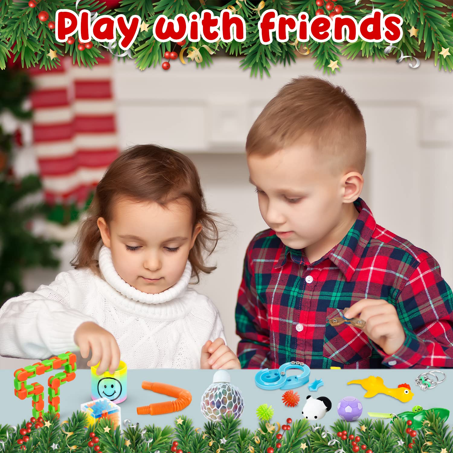 HelloJoy Christmas Pop Fidgets Advent Calendar 2024 for Boys Girls, 24 Days Countdown Calendar Push Pop Bubble Set Sensory Toys Pack for Kids Adult Teens, Xmas Party Favors Carnival Treasure Classroom Prizes