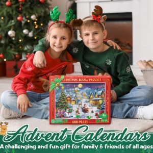 Partylamb Advent Calendar 2023-1000 Pieces Christmas Jigsaw Puzzles for Kids Adults Teens, Christmas Countdown Calendars Family Game Puzzle 24 Days Surprises Xmas Gift Idea for Women Men Boys Girls