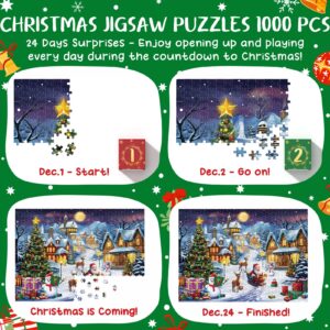 Partylamb Advent Calendar 2023-1000 Pieces Christmas Jigsaw Puzzles for Kids Adults Teens, Christmas Countdown Calendars Family Game Puzzle 24 Days Surprises Xmas Gift Idea for Women Men Boys Girls