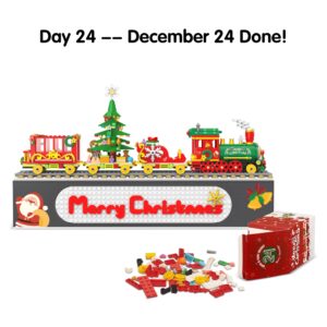 Advent Calendar 2023 Christmas Train Building Blocks Set, 24 Boxes-1529 Pieces Christmas Train with Lights Display Building Kits for Adults and Kids Countdown to Christmas Thanksgiving Gifts