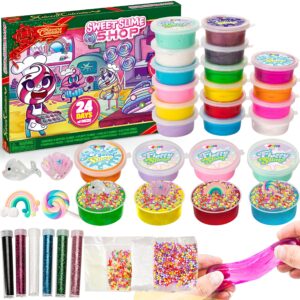 JOYIN 2023 Christmas Advent Calendar 24 Day with 16 DIY Slime, Foam Balls, Fruit Slices, Rainbow Soft Clay Decor and Glow in The Dark Powder for Kids Party Favors, Classroom Prizes, Xmas Gift