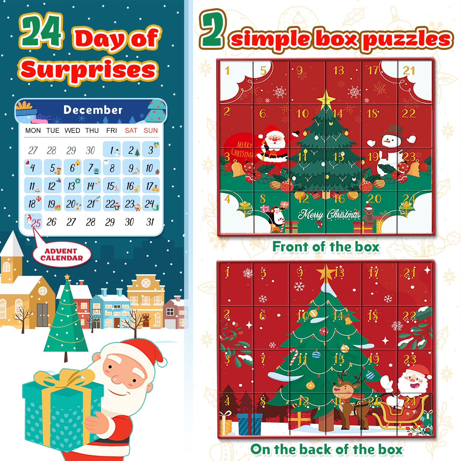 Jigsaw Puzzle Advent Calendar 2024 for Kids and Adults - 1008 Pieces Puzzle 24 Days Christmas Countdown Calendar - Family Game Christmas Gifts for Kids Adults - Christmas Toy House(27.56 x 19.68 Inch)