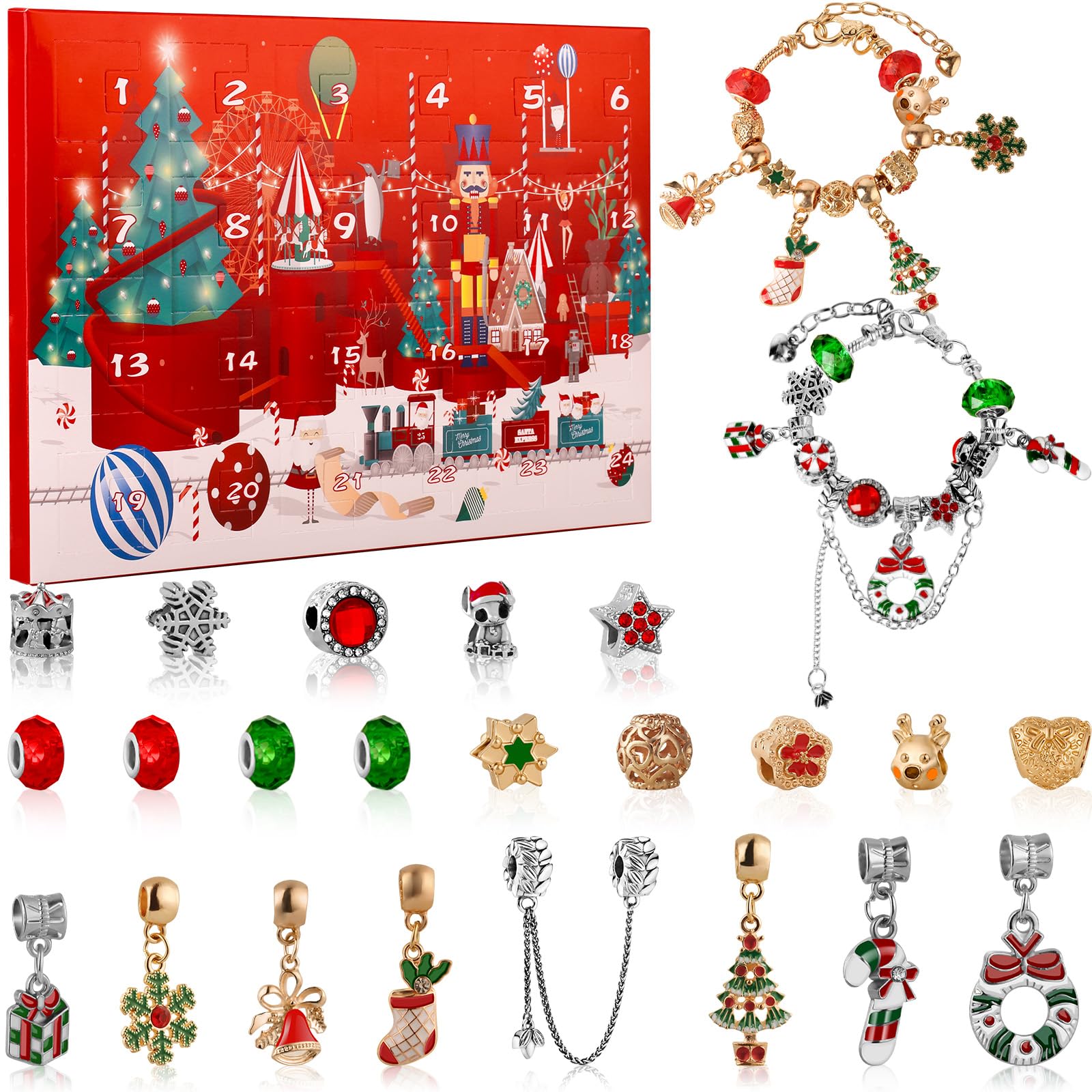 Advent Calendar 2023 Bracelets for Girls with 24 Days Christmas Countdown Calendar, 24pcs DIY Charm Jewelry Making Kit, Christmas Gift for Kids Teens Women