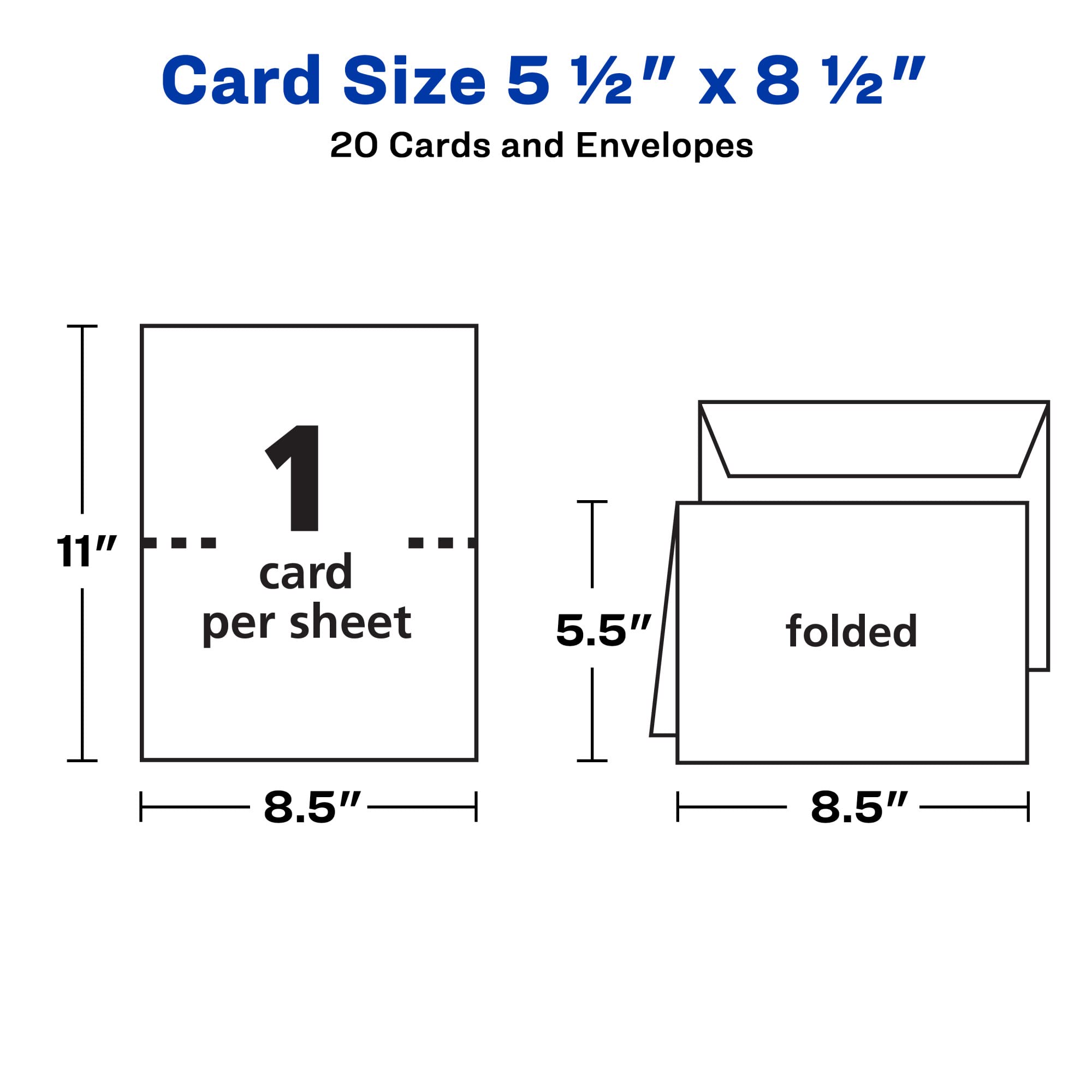 Avery Printable Greeting Cards, Half-Fold, 5.5" x 8.5", Matte White, 20 Blank Cards with Envelopes (3265)