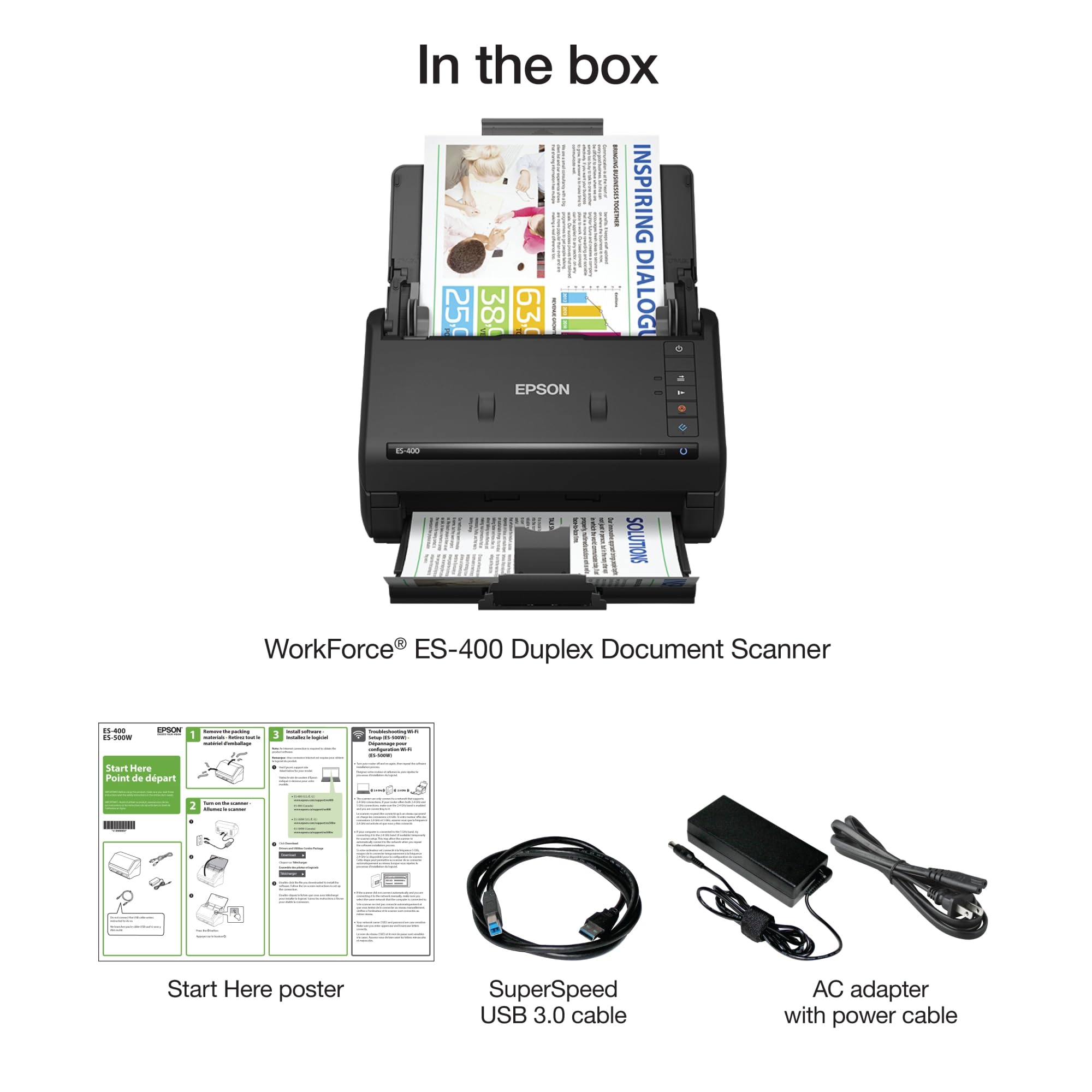 Epson WorkForce ES-400 Color Duplex Document Scanner for PC and Mac, Auto Document Feeder (ADF)