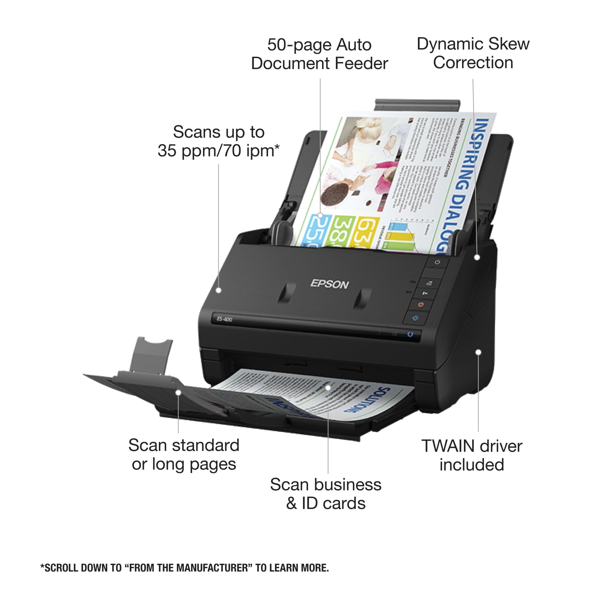 Epson WorkForce ES-400 Color Duplex Document Scanner for PC and Mac, Auto Document Feeder (ADF)