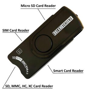 Dreamscreens USB SIM Card Reader Multi-Media SD TF MMC with Micro and Nano SIM Adapters and SIM Editing and Text Recovery Software