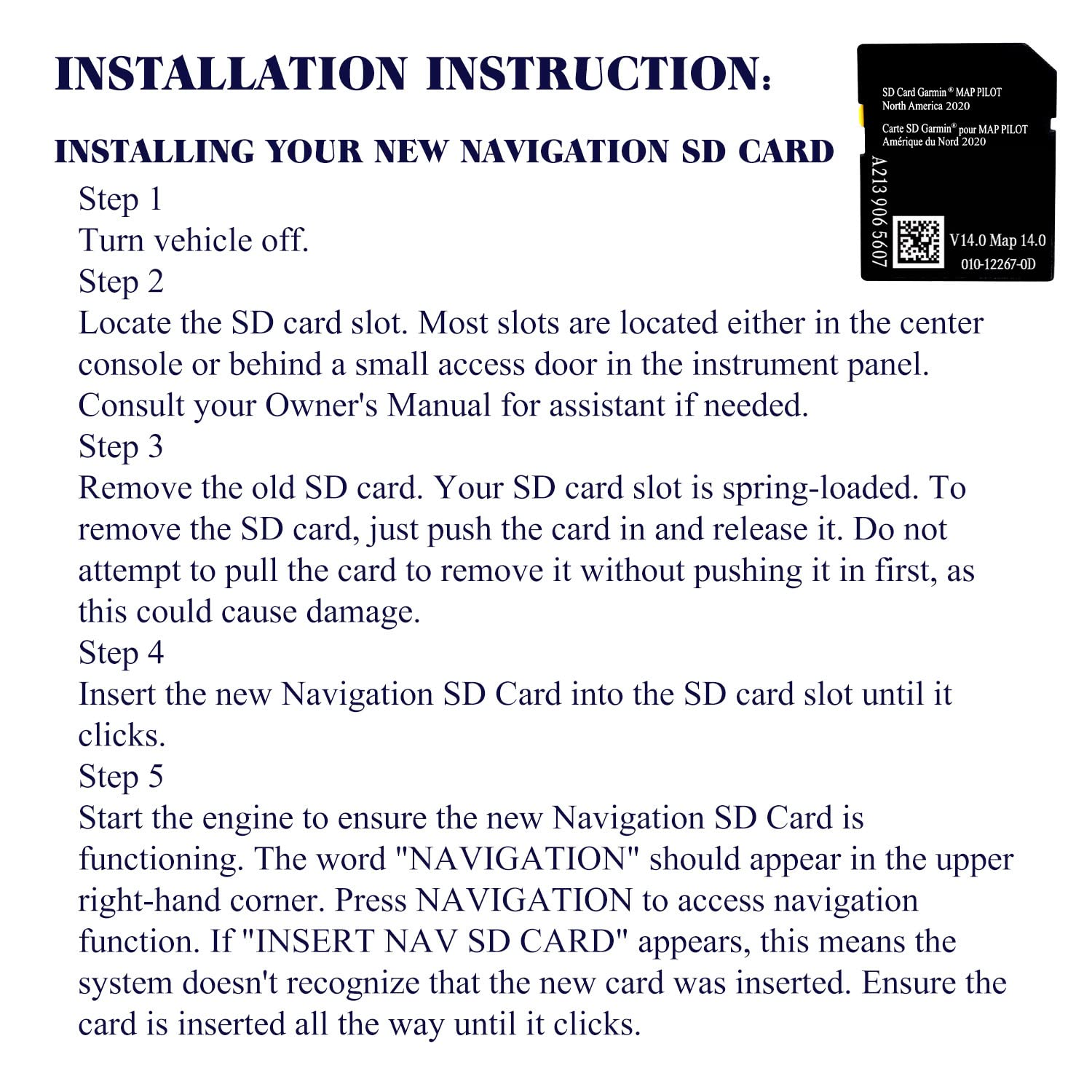 Navigation SD Card Map Compatible with Mercedes Garm./Pilot, C-Class E-Class GLC.Version 14.0 (MAP 14.0) ONLY BE Used in The Audio 20 (Code 522) NTG Sync USA/Can/Mex