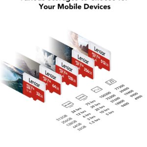 Lexar E-Series 128GB Micro SD Card, microSDXC UHS-I Flash Memory Card with Adapter, 100MB/s, C10, U3, A1, V30, Full HD, 4K UHD, High Speed TF Card