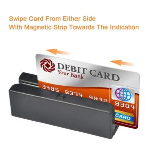 Heitamy MSR90 Magnetic Strip Card Reader 3 Track USB POS Magstripe Credit Card Swipe Reader Mini Swiper for POS System Cashier Registry Cash Register, Plug and Play, Black