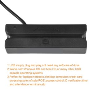 Heitamy MSR90 Magnetic Strip Card Reader 3 Track USB POS Magstripe Credit Card Swipe Reader Mini Swiper for POS System Cashier Registry Cash Register, Plug and Play, Black