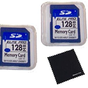 Elite Memory 2 Pack 128mb Memory Cards Compatible with 128 MB SD Cards, 2 Pack Memory Cards and Cases w/Built to Last! Microfiber Cloth, Compatible with All SD Devices