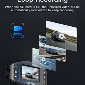 2K Dash Cam Front 1440P, GOODTS Car Camera with 2.45” IPS Screen, Mini Dash Camera for Cars with 150°Wide Angle, Dashcam with G-Sensor, Loop Recording, Parking Monitor, 64GB SD Card, SD Card Reader