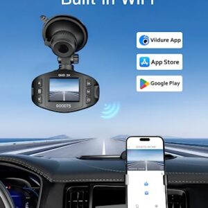 2K Dash Cam Front 1440P, GOODTS Car Camera with 2.45” IPS Screen, Mini Dash Camera for Cars with 150°Wide Angle, Dashcam with G-Sensor, Loop Recording, Parking Monitor, 64GB SD Card, SD Card Reader