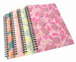 4 pack a5 spiral notebook journal,wirebound ruled sketch book notepad diary memo planner, a5 size (8.3x5.7") & 80 sheets (leaf & flower)