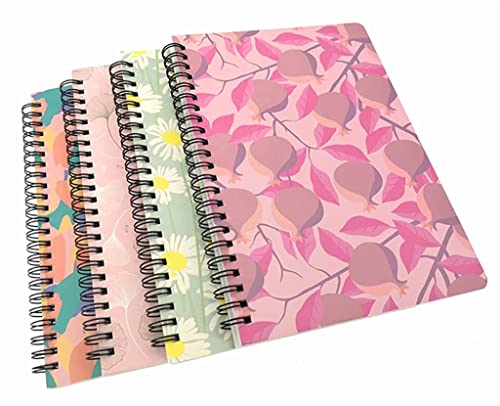 4 Pack A5 Spiral Notebook Journal,Wirebound Ruled Sketch Book Notepad Diary Memo Planner, A5 Size (8.3X5.7") & 80 Sheets (Leaf & Flower)