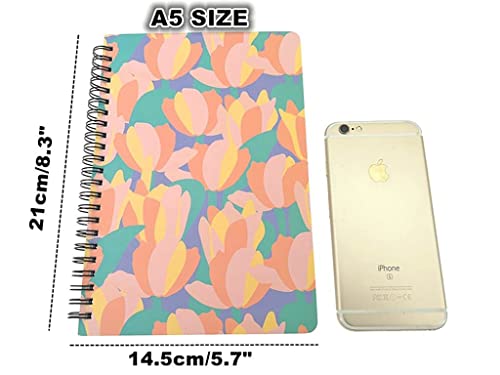 4 Pack A5 Spiral Notebook Journal,Wirebound Ruled Sketch Book Notepad Diary Memo Planner, A5 Size (8.3X5.7") & 80 Sheets (Leaf & Flower)