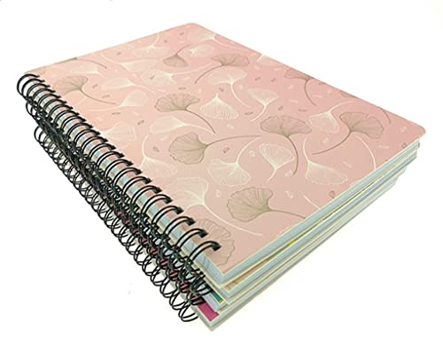 4 Pack A5 Spiral Notebook Journal,Wirebound Ruled Sketch Book Notepad Diary Memo Planner, A5 Size (8.3X5.7") & 80 Sheets (Leaf & Flower)