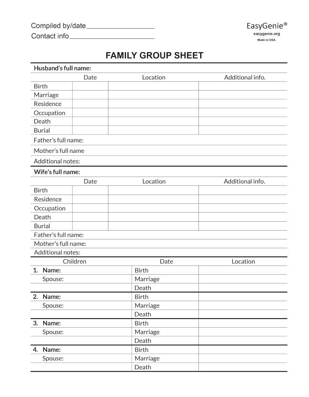 LARGE PRINT Two-Sided Family Group Sheets for Ancestry (30 Sheets) by EasyGenie | Archival-Quality Genealogy Forms