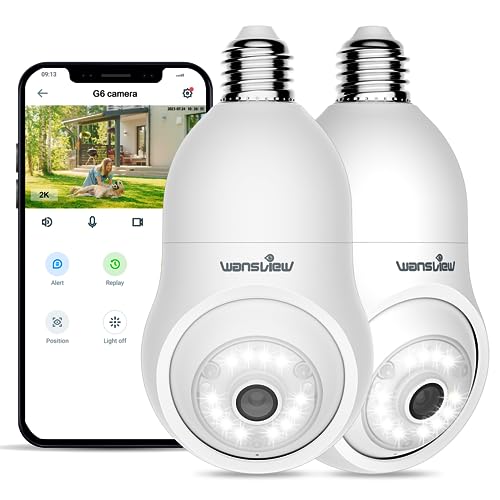 wansview Bulb Security Camera Outdoor - 2.4G WiFi Security Camera Wireless Outdoor Indoor for Home Security, 2K Color Night Vision, 360° Human Detection, 24/7 Recording, Works with Alexa (2 pack)